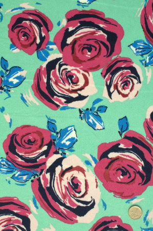 Креп плательно-блузочный МАЛИНОВЫЕ РОЗЫ мятный