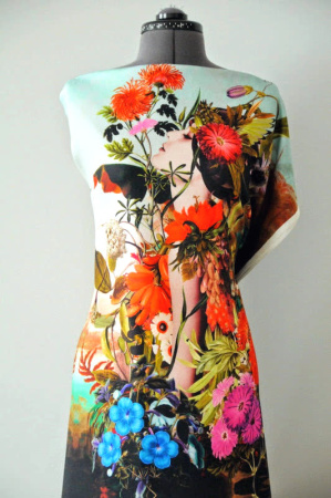 Джерси ВЕСНА В ЦВЕТАХ бирюза ткань