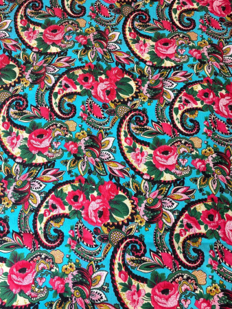 Джинс-стрейч ЦВЕТОЧНЫЙ ПЕЙСЛИ бирюза