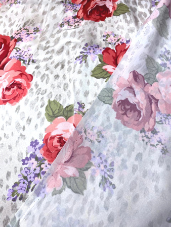 Шелк натуральный РОЗЫ НА ЛЕОПАРДЕ