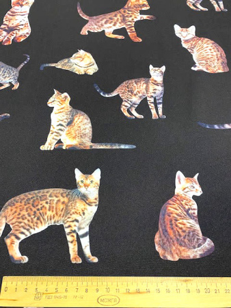 Креп "Кошечки" черный