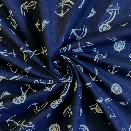 Сорочечная ткань ЯКОРЯ синяя
