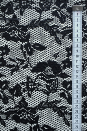 Кружевное полотно Цветы и веточки черный 2