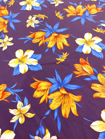 Плащевка ЦВЕТЫ на сиреневом фоне