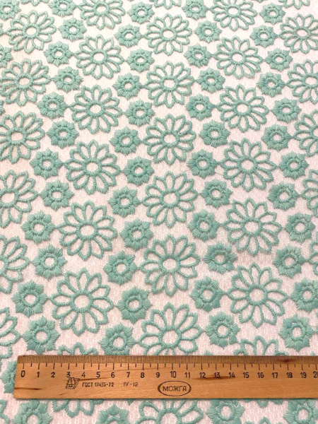 Кружевное полотно ЦВЕТОЧНОЕ АССОРТИ бирюза Кружевное полотно ЦВЕТОЧНОЕ АССОРТИ бирюза ткань