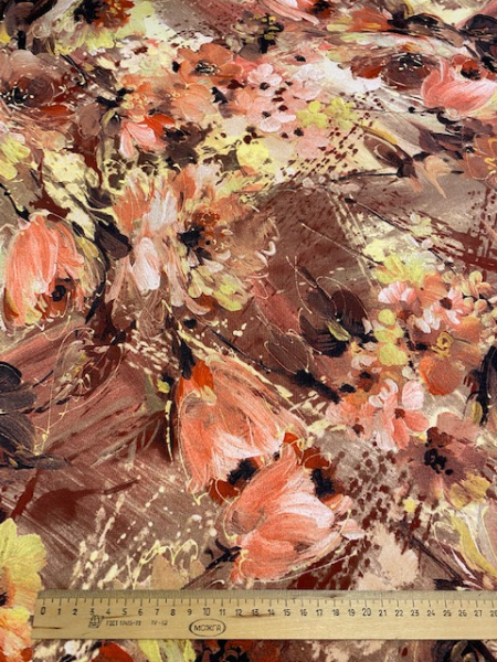 Трикотаж (Водолаз) "Времена года - Осень" кораллово-персиковый трикотажная ткань