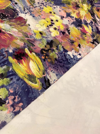 Трикотаж (Водолаз) "Времена года - Осень" сине-фиолетовый трикотажная ткань