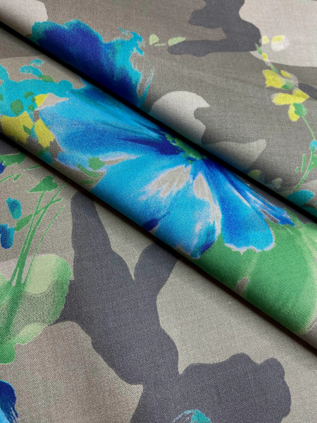 Хлопок МИЛИТАРИ В ЦВЕТАХ бирюза