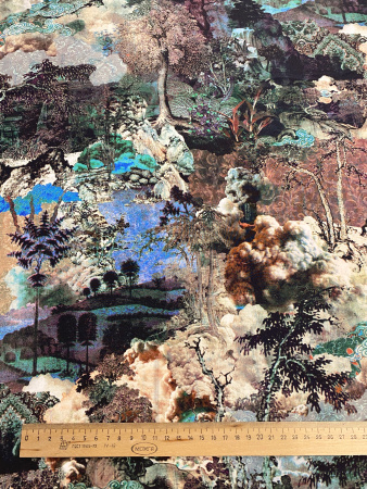 Шелк натуральный ЗАОБЛАЧНАЯ ФЛОРА зеленый