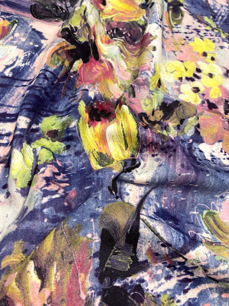 Трикотаж (Водолаз) "Времена года - Осень" сине-фиолетовый трикотажная ткань