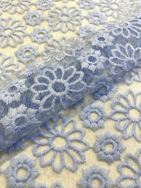 Кружевное полотно ЦВЕТОЧНОЕ АССОРТИ голубой Кружевное полотно ЦВЕТОЧНОЕ АССОРТИ голубой ткань