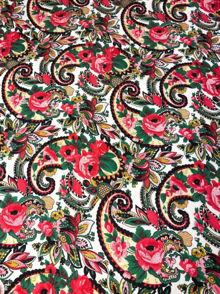 Джинс-стрейч ЦВЕТОЧНЫЙ ПЕЙСЛИ сливочный