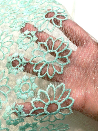 Кружевное полотно ЦВЕТОЧНОЕ АССОРТИ бирюза ткань