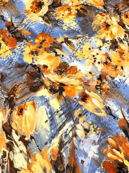 Трикотаж (Водолаз) "Времена года - Осень" бирюзово-голубой 