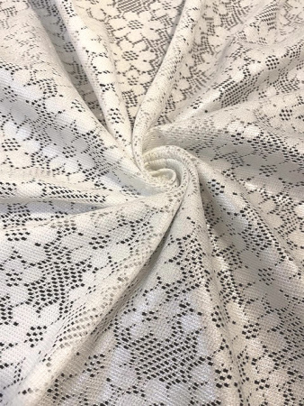 Кружевное полотно "Цветочки с напылением" белый ткань