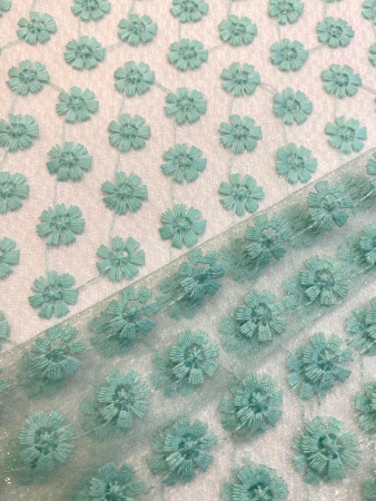 Кружевное полотно МЕЛКИЕ ЦВЕТОЧКИ бирюза ткань