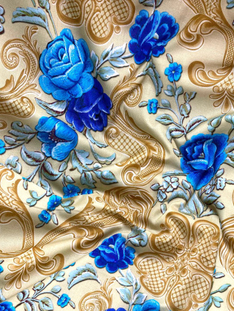 Батист СИНИЕ ЦВЕТЫ на бежевом