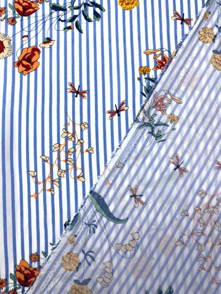 Штапель ЦВЕТЫ НА ПОЛОСКЕ