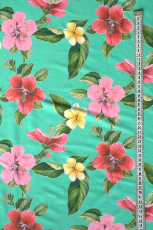 Бифлекс для купальников Цветы на мятно - бирюзовом фоне 1