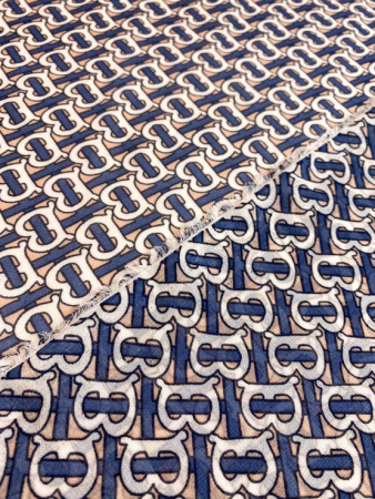 Креп - шифон МОНОГРАММА  синий