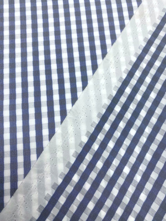 Курточная ткань КЛЕТКА Бело-синяя