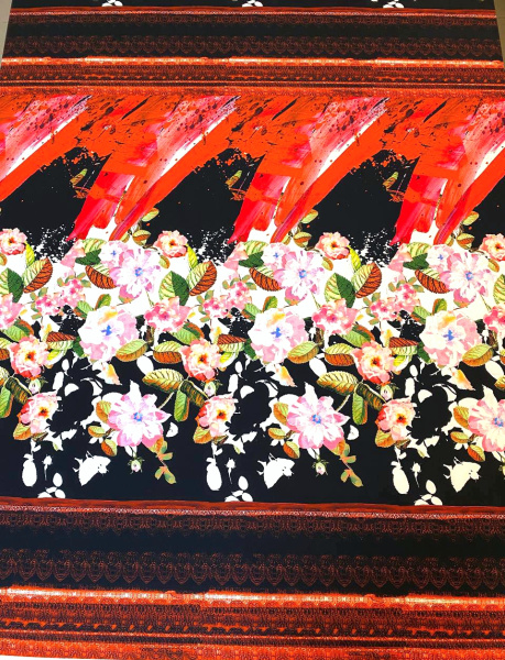 Трикотаж КРУПНЫЕ РОЗЫ на черном ткань