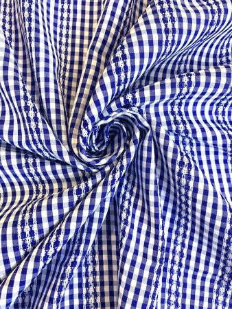 Сорочечная ткань КЛЕТКА С МЕРЕЖКОЙ синяя