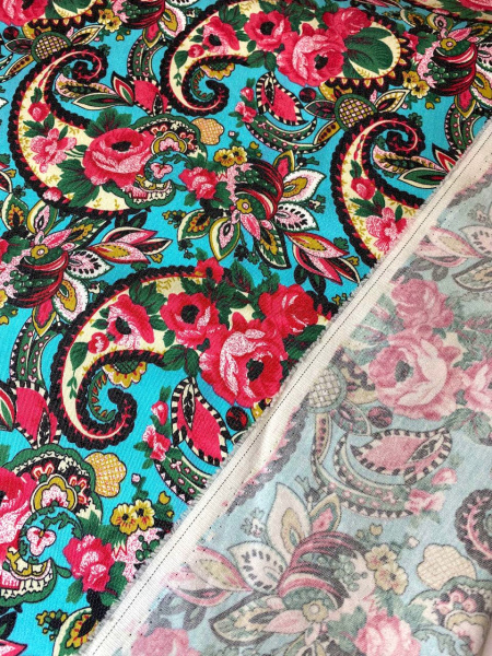 Джинс-стрейч ЦВЕТОЧНЫЙ ПЕЙСЛИ бирюза