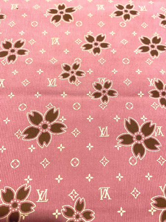 Микровельвет "Цветочки в стиле LV" припыленная роза ткани