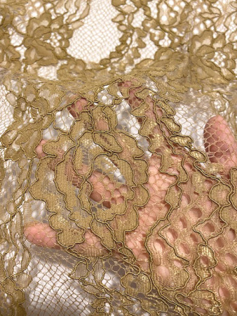Кружевное полотно "Французские узоры" песочно - горчичный ткань