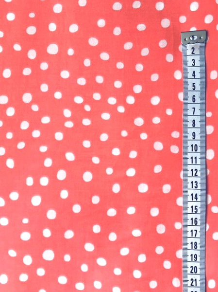 Вискоза ГОРОШКИ МОЛОЧНЫЕ на коралловом