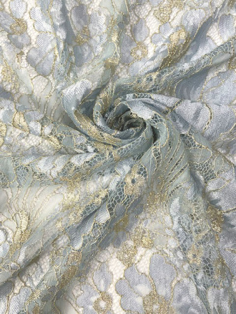 Кружевное полотно "Цветы луговые" припыленный голубой ткань